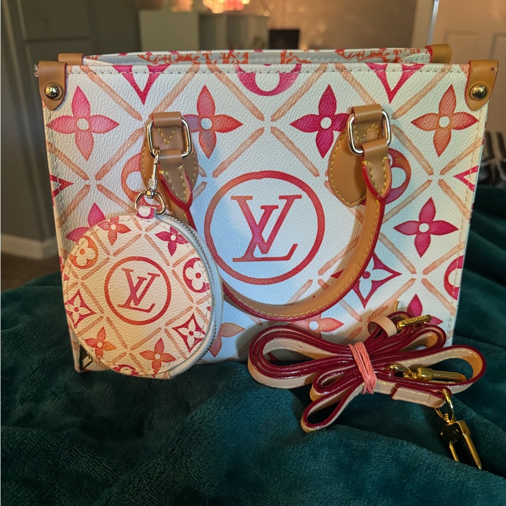 Pink and Tan Women's Bag